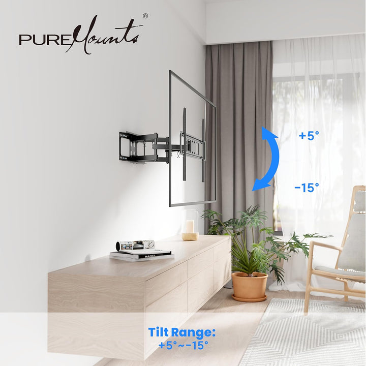 PureMounts TV Wandhalterung, neigbare und schwenkbare Universal Halterung für 32-70 Zoll Flach & Cur