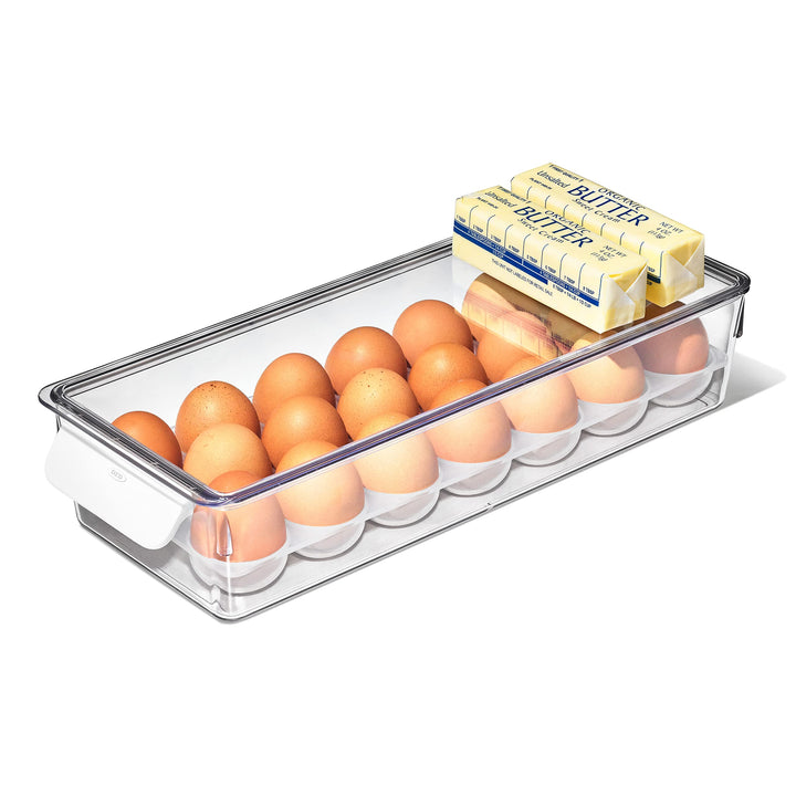 OXO 13346500 Eierbehälter mit herausnehmbarem Tablett, Kunststoff, transparent, Eierbehälter