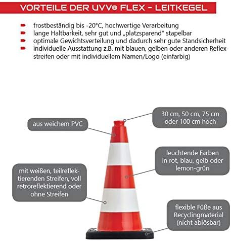 UvV Flex Leitkegel 50 oder 75 cm standsichere schwere Pylonen für Sport, Parkplatz, Events, Lager- u