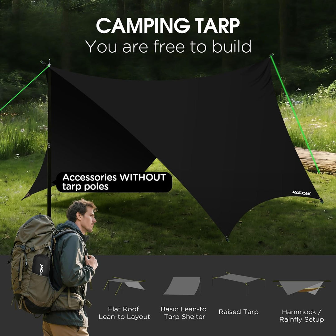 JAICOM Tarp Wasserdicht, 3.6x2.9m Ultraleicht Camping Zeltplane, Anti-UV Sonnen Regen Schutz Schnee,