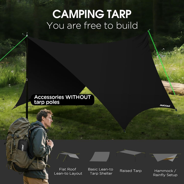 JAICOM Tarp Wasserdicht, 3.6x2.9m Ultraleicht Camping Zeltplane, Anti-UV Sonnen Regen Schutz Schnee,
