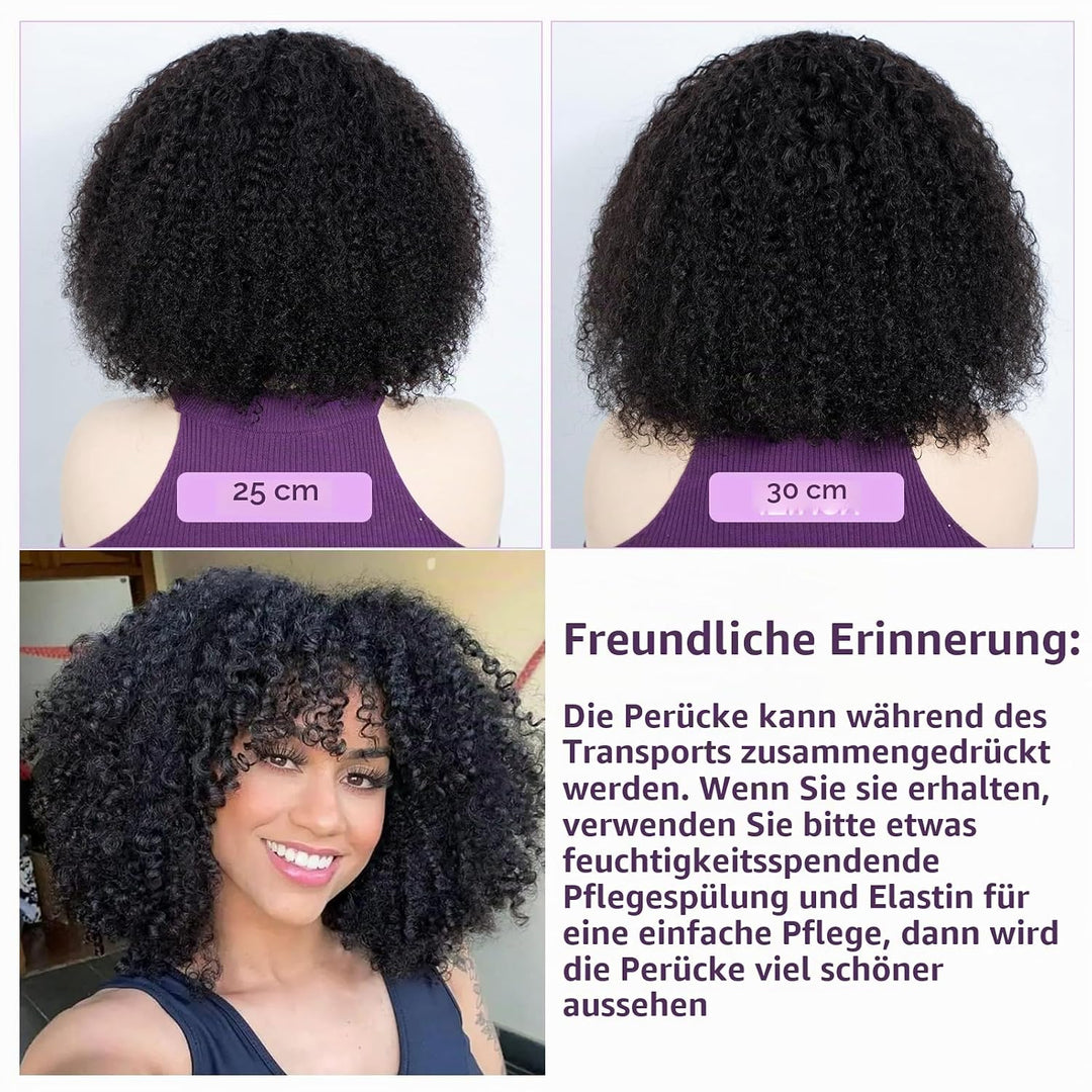 FASHION IDOL Kurzer lockiger Bob Echthaarperücken mit Pony Jerry Curl Brasilianisches Echthaar Keine