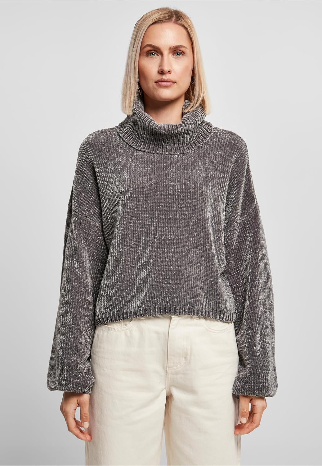 Urban Classics Damen Strickpullover kurzer Oversized Sweater, Rollkragenpullover mit weiten Ballon Ä