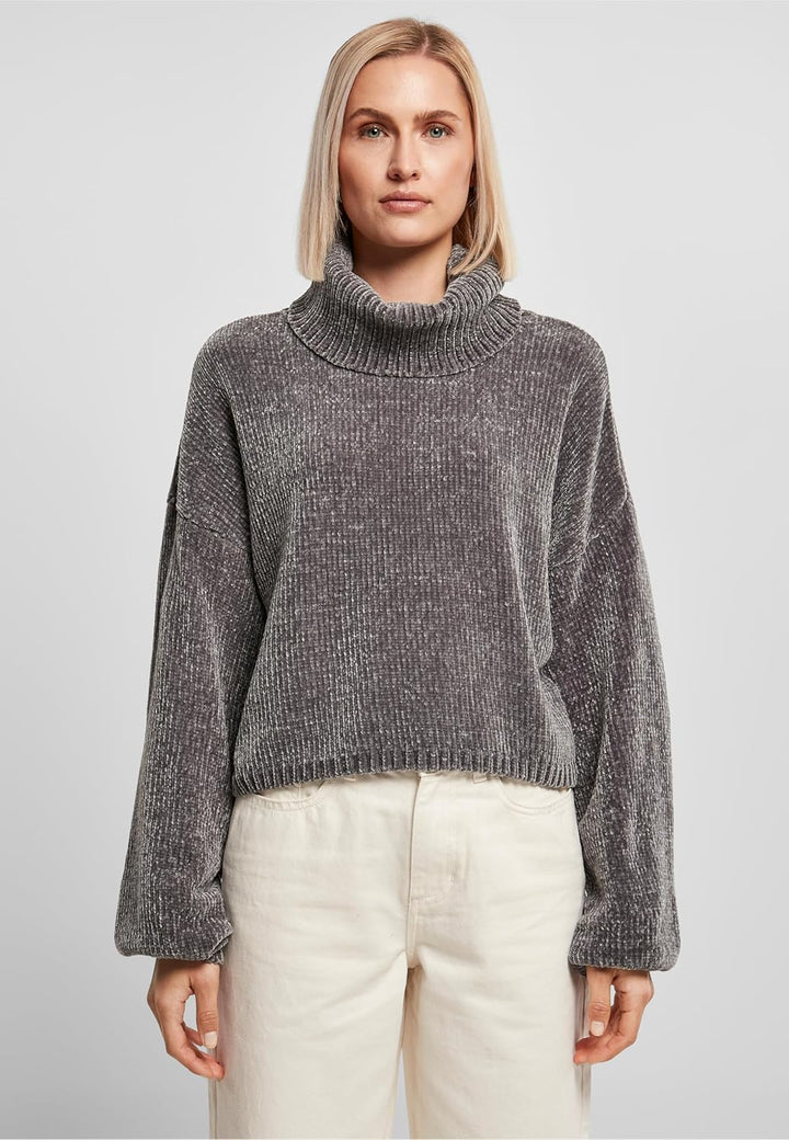 Urban Classics Damen Ladies Short Chenille Turtleneck Sweater 4XL Asphalt, 4XL Asphalt
