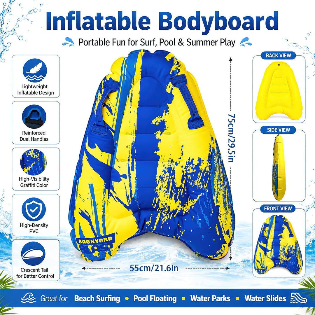 Luftmatratze Wasser für Kinder & Erwachsene, FainFun Surfbrett Aufblasbar, Bodyboard mit Griffen, Wa