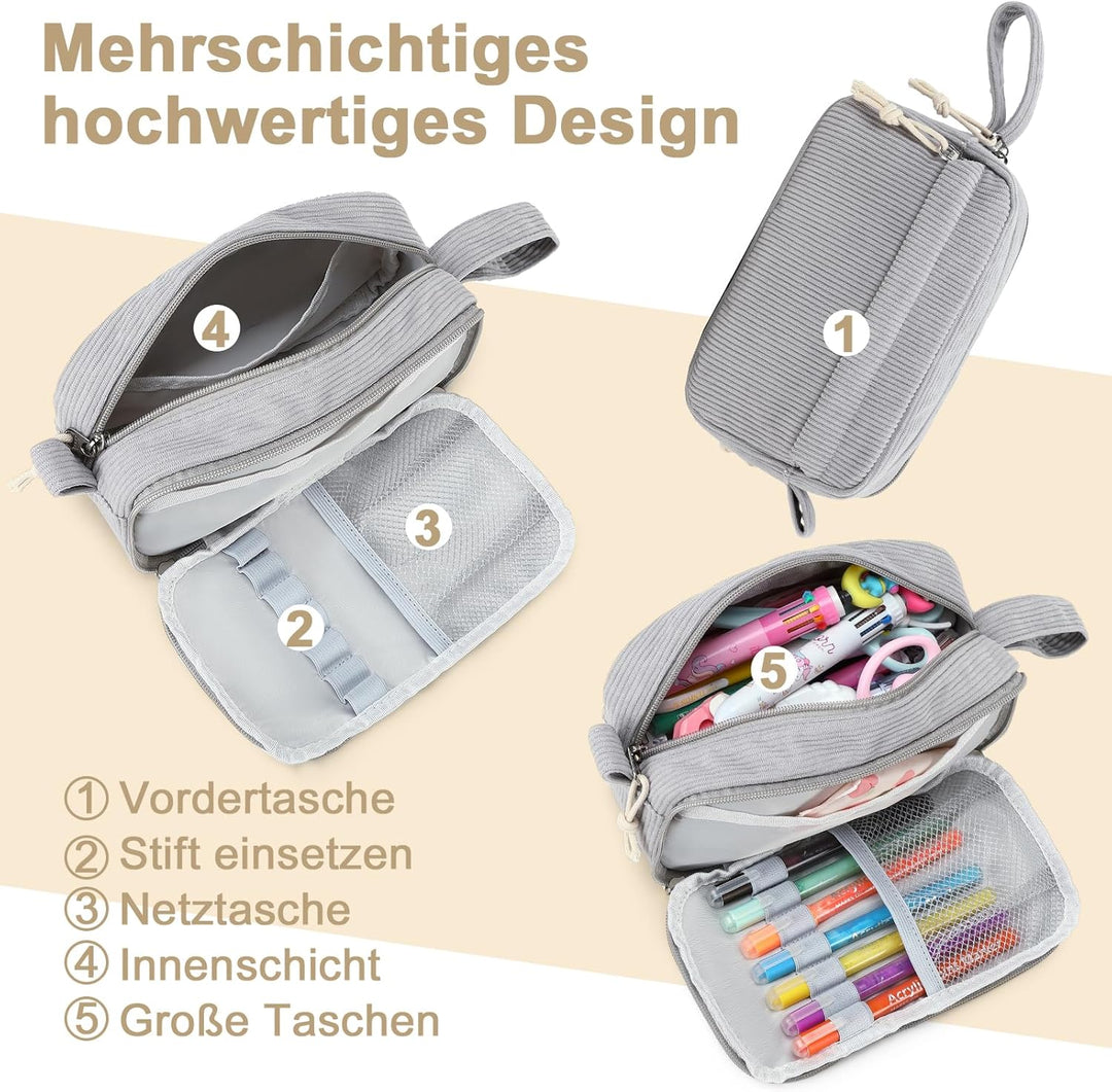 LEDAOU Stiftetasche, Grosse Kapazität Federmäppchen mit Reissverschluss, Schulmaterial für Teenager