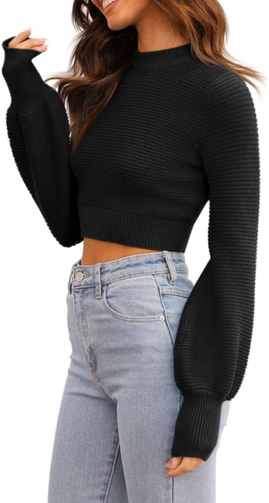 GeGekoko Damen Strickpullover Kurz Sexy Cropped Pullover mit Rundhalsausschnitt Herbst Winter Warmer