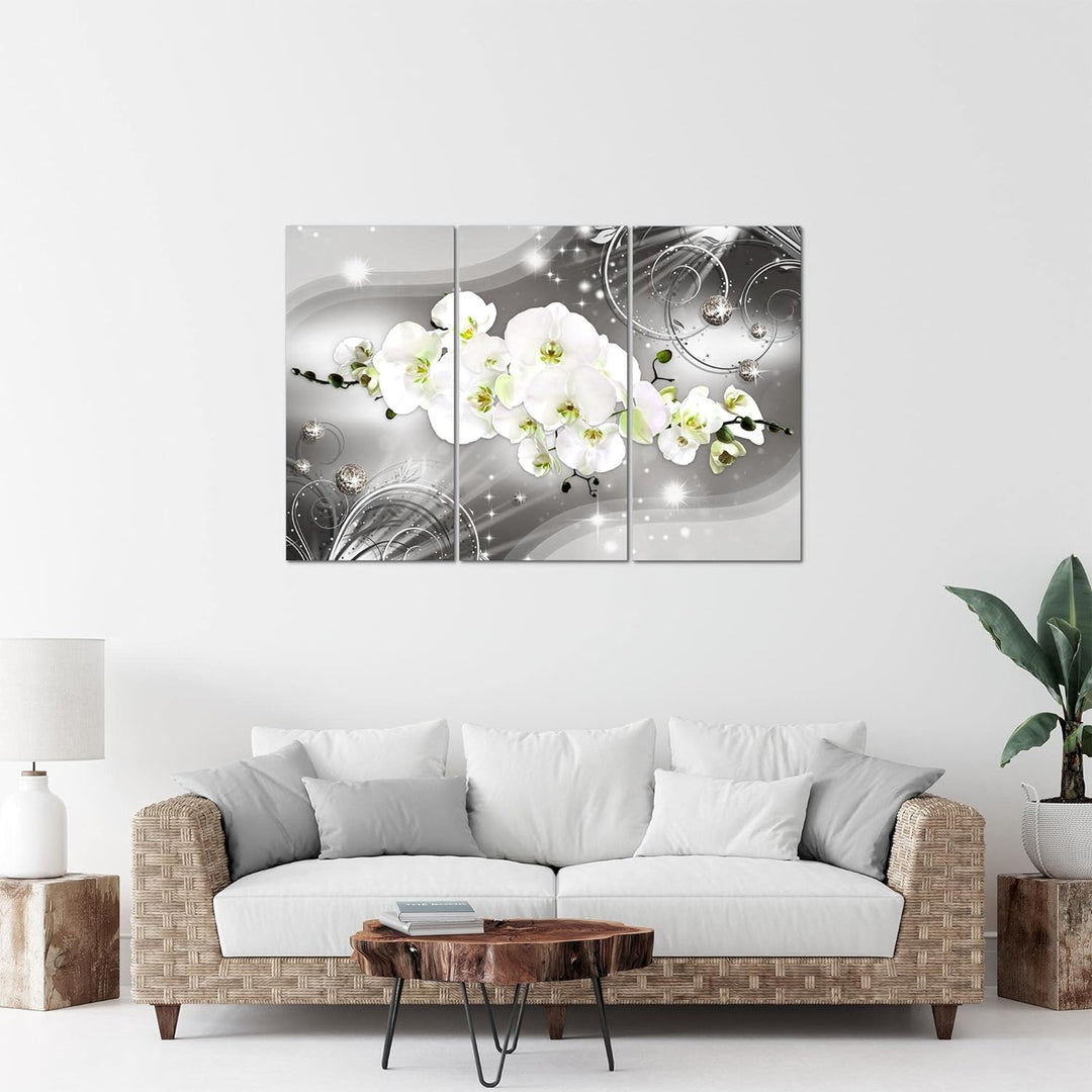 Runa Art Wandbilder Blumen Orchidee Bild XXL Wohnzimmer Schlafzimmer Grau Abstrakt 120 x 80 cm 3 Tei
