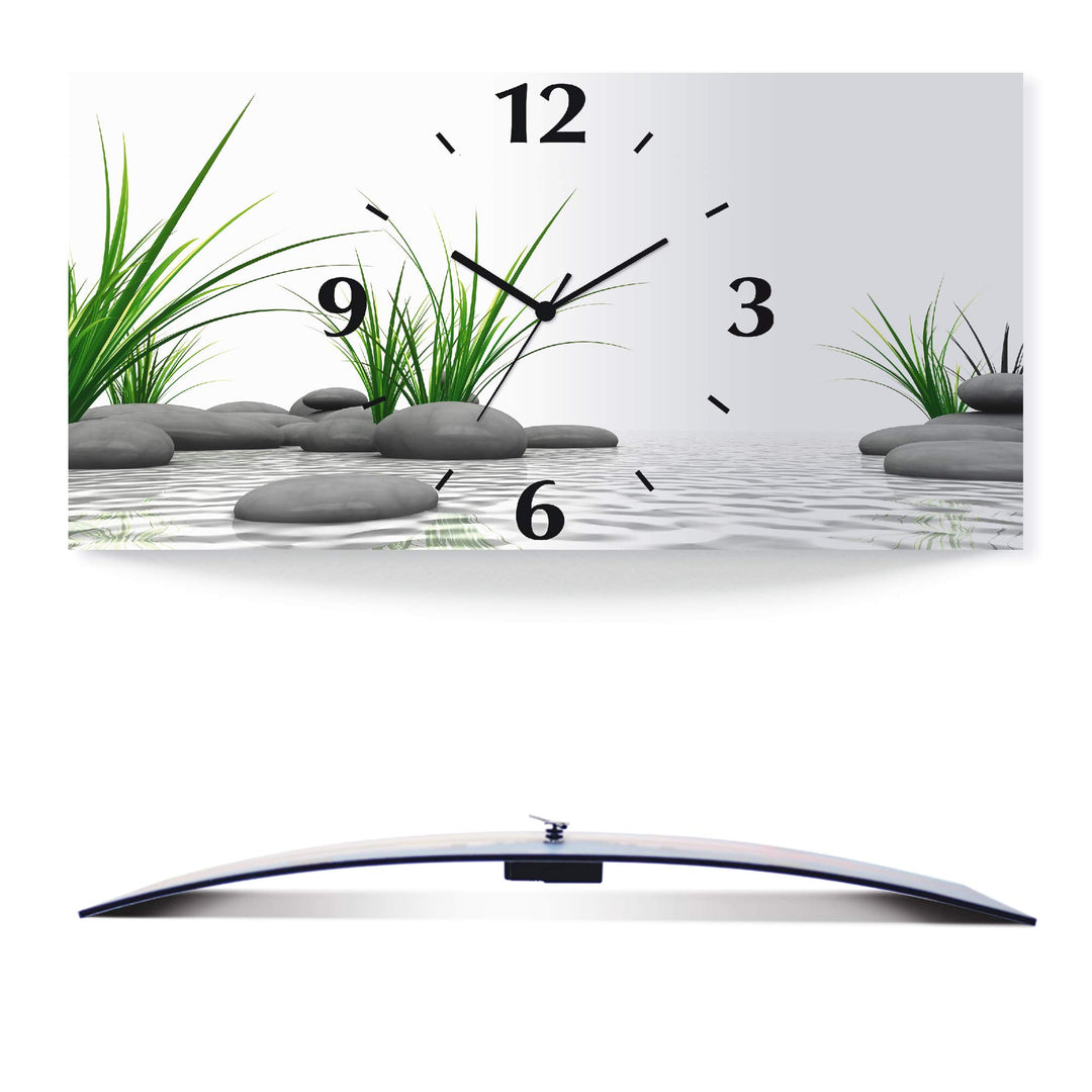 ARTLAND Wanduhr ohne Tickgeräusche Alu Quarzuhr 60x30 cm Rechteckig Lautlos Natur Design Zen Spa Ste