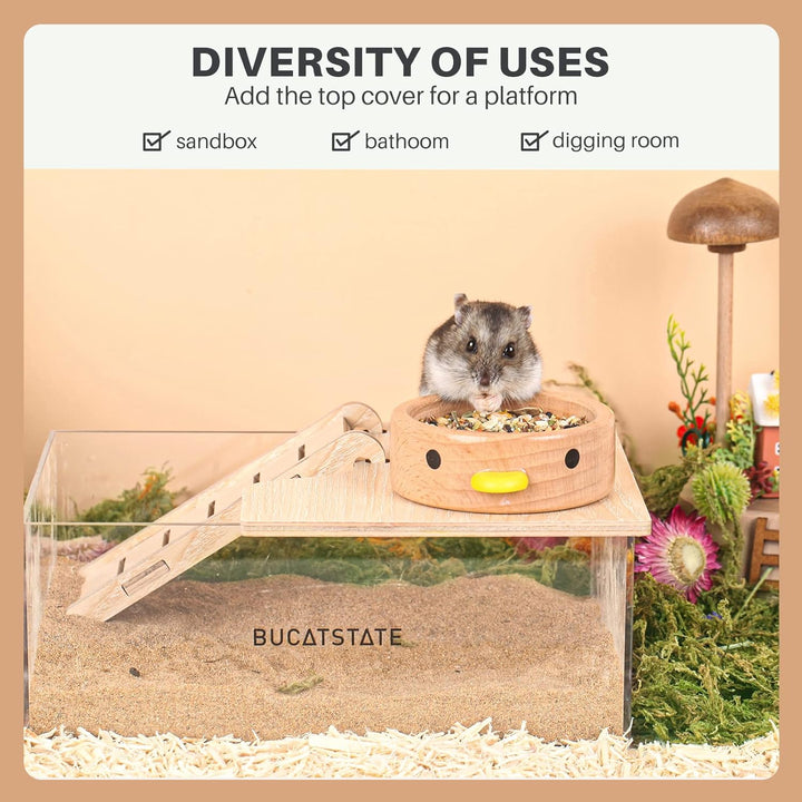 BUCATSTATE Sandbad-Container für Hamster mit Leiter – Acryl-Dusch- und Grabungsraum-Katzenklo für Mä