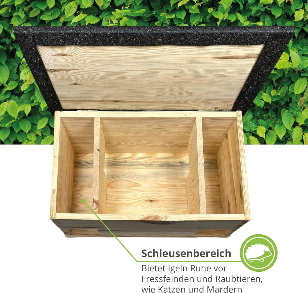 gartenetage Igelfutterhaus mit Boden aus Massiv-Holz/Igelhaus Winterfest, Katzensicher/Igelfutterhau