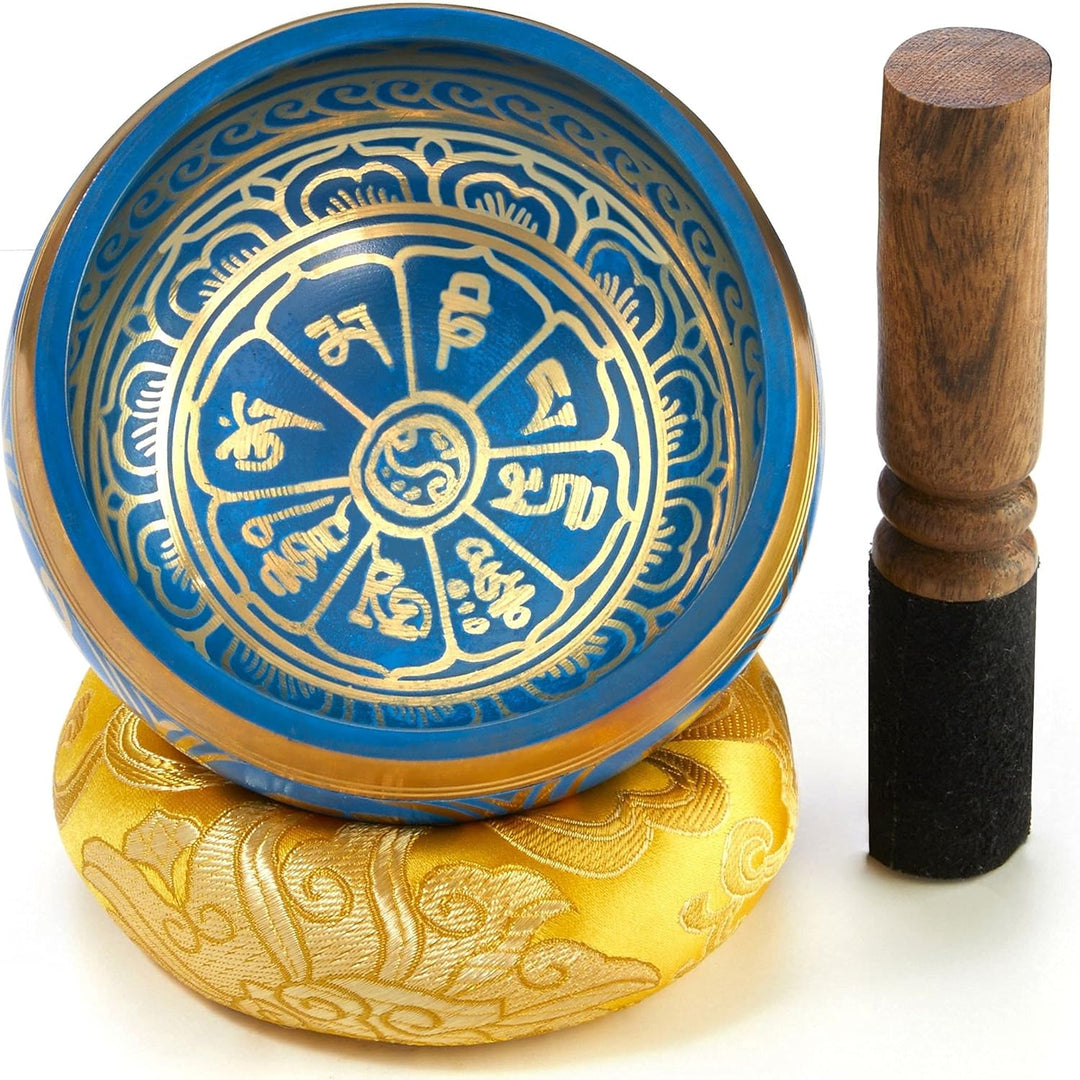 Tibetische Klangschale Set, mit Klöppel und Klangschalenkissen in Loktapapier Geschenk-Box. Singing