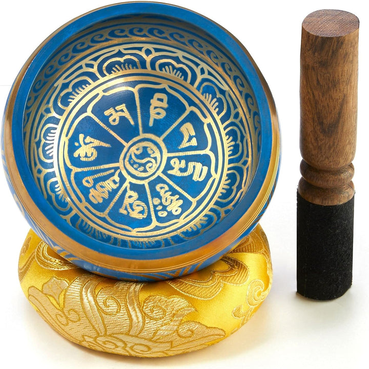 Tibetische Klangschale Set, mit Klöppel und Klangschalenkissen in Loktapapier Geschenk-Box. Singing