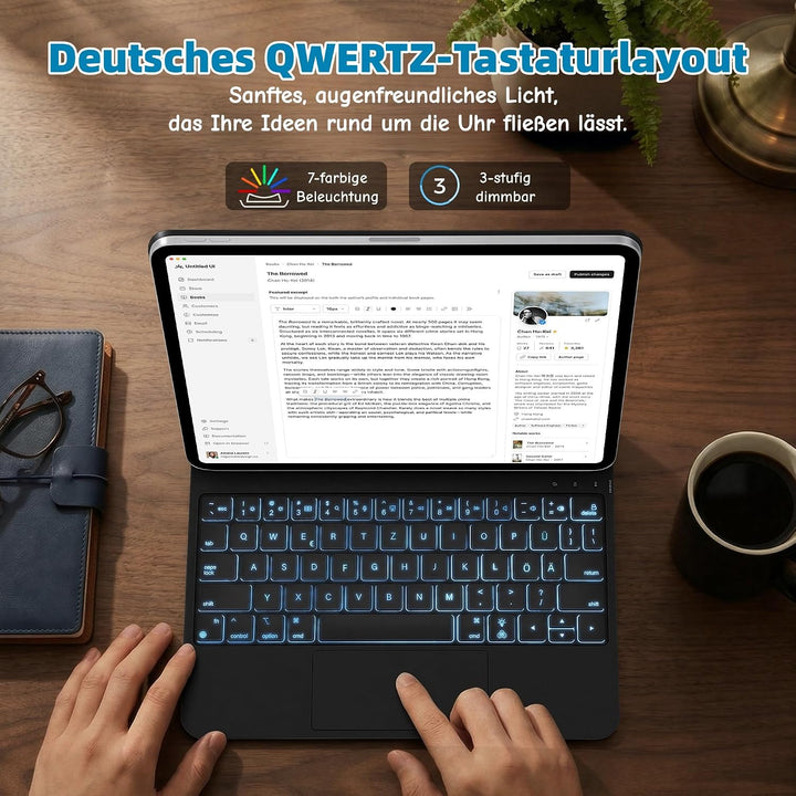 Deutsches QWERTZ Magic Keyboard Case für iPad Pro 12,9 Zoll (3., 4., 5., 6. Gen) & iPad Air 13" (M4