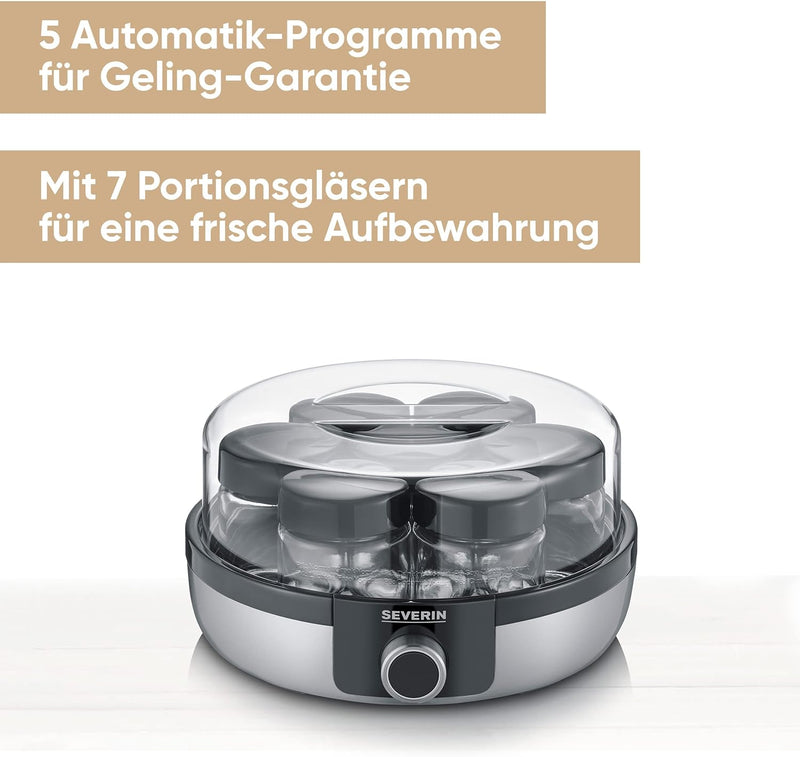 SEVERIN Joghurtbereiter, digitale Joghurtmaschine mit 5 Automatik-Programmen für selbstgemachten Jog