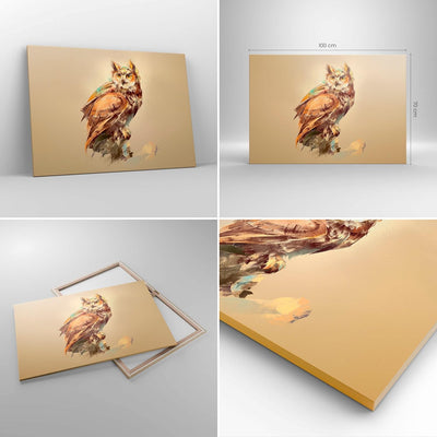 Bilder auf Leinwand 100x70cm Leinwandbild mit Rahmen Eule Vogel Natur Gross Wanddeko Bild Schlafzimm