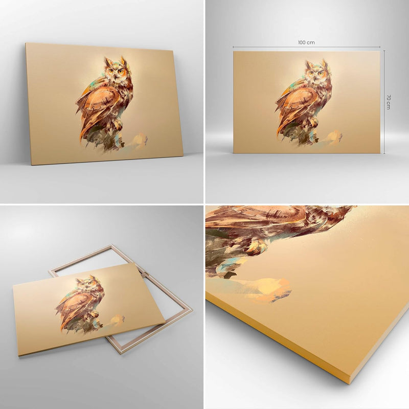 Bilder auf Leinwand 100x70cm Leinwandbild mit Rahmen Eule Vogel Natur Gross Wanddeko Bild Schlafzimm