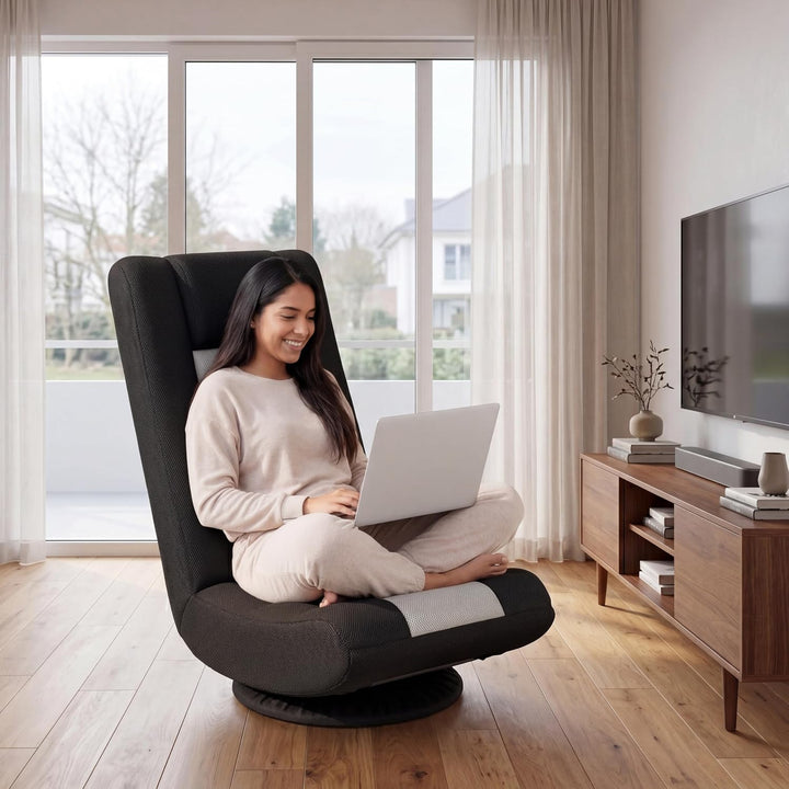 RELAX4LIFE Bodensessel Klappbar, Bodenstuhl mit 4-Fach Verstellbarer Rückenlehne, 360° drehbarem Soc