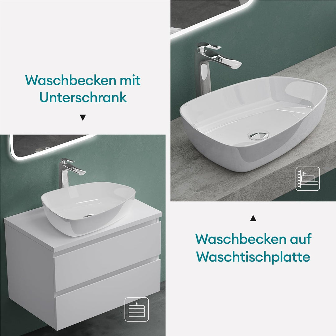 Mai &amp; Mai 51,1x38,7x12cm Design Waschbecken Col806 Aufsatzwaschbecken in Weiss glänzend 51.1x38.7x12