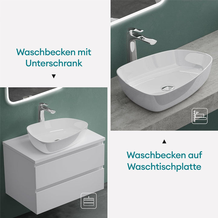 Mai &amp; Mai 51,1x38,7x12cm Design Waschbecken Col806 Aufsatzwaschbecken in Weiss glänzend 51.1x38.7x12