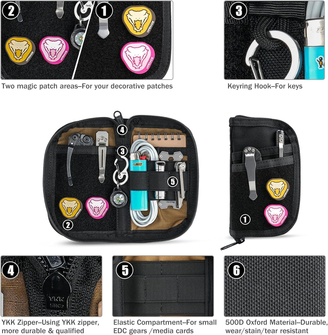 VIPERADE VE22 EDC Pouch Klein EDC Werkzeugtasche mit 4 Taschen und 5 elastischen Fächern Klein EDC O