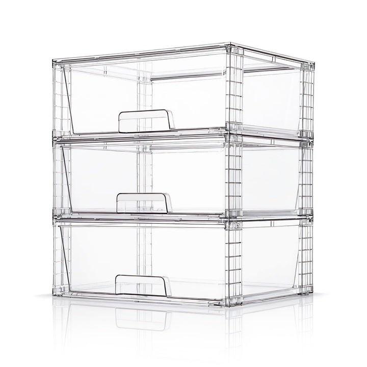 3er Set Breite Stapelbare Aufbewahrungsschubladen für Bad und Küche, Hochfeste Klare Acryl Organizer
