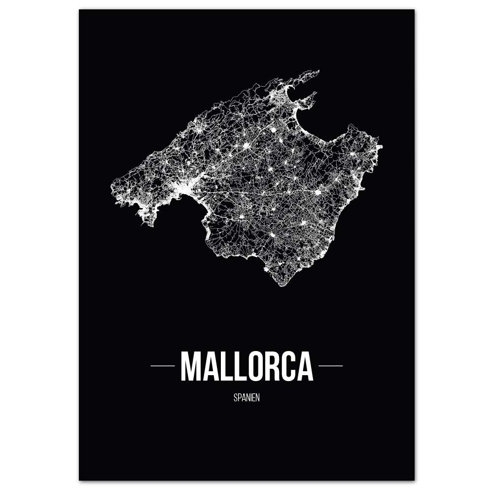 JUNIWORDS Stadtposter, Mallorca, Wähle eine Grösse, 40 x 60 cm, Poster, Schrift B, Schwarz 40 x 60 c