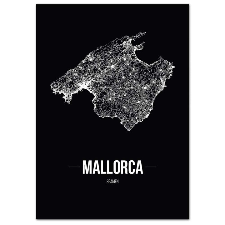 JUNIWORDS Stadtposter, Mallorca, Wähle eine Grösse, 40 x 60 cm, Poster, Schrift B, Schwarz 40 x 60 c