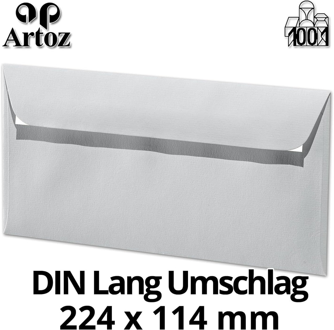 ARTOZ 100x Briefumschläge DIN Lang Licht-Grau 100 g/m² selbstklebend - DL 224x114 mm - Kuvert ohne F