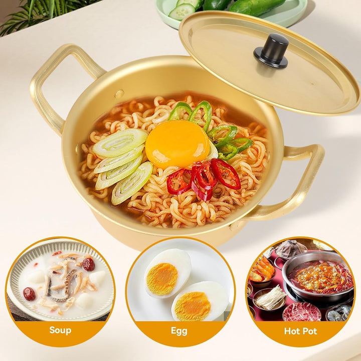 Korea Nudeltopf, Gold Ramen Nudeltopf Koreanischer Ramyun Hot Pot Aluminiumlegierung Traditioneller
