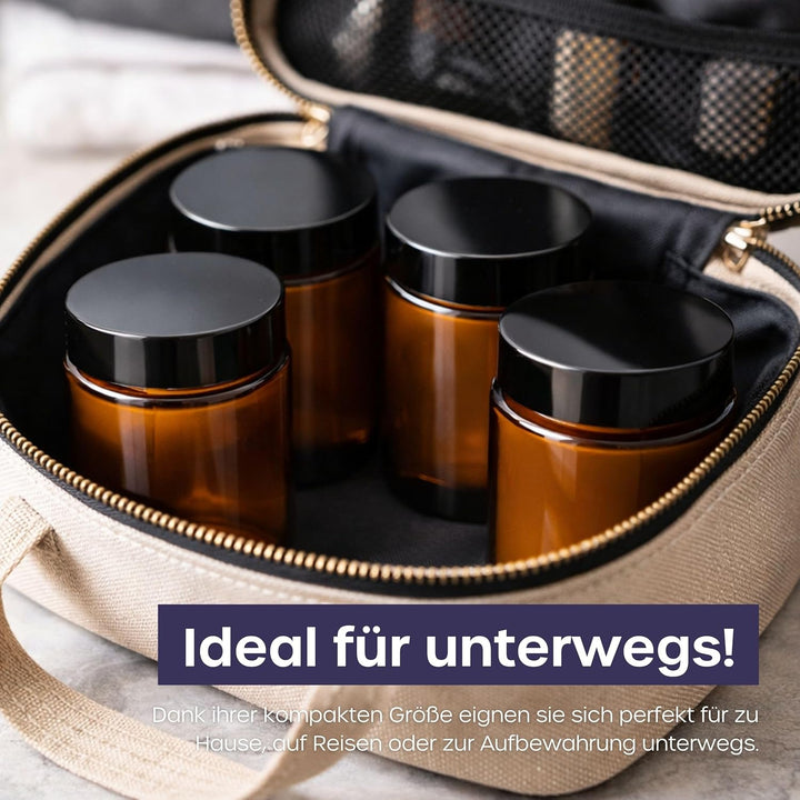 volila Braunglas Salbentiegel Gläschen mit Deckel (240ml x 12 Stück) - Glastiegel Creme Dosen zum Be