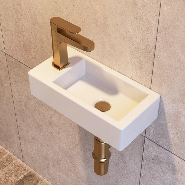 DeerValley DV-1V081L Badezimmerwaschbecken aus Keramik zur Wandmontage, Kleines Badezimmer, Weisses
