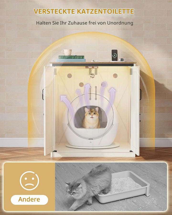 Hzuaneri Gross Katzenschrank, 82 × 70 × 90 cm, Verdeckter Katzenklo Schrank mit Drehbarer Schale, St