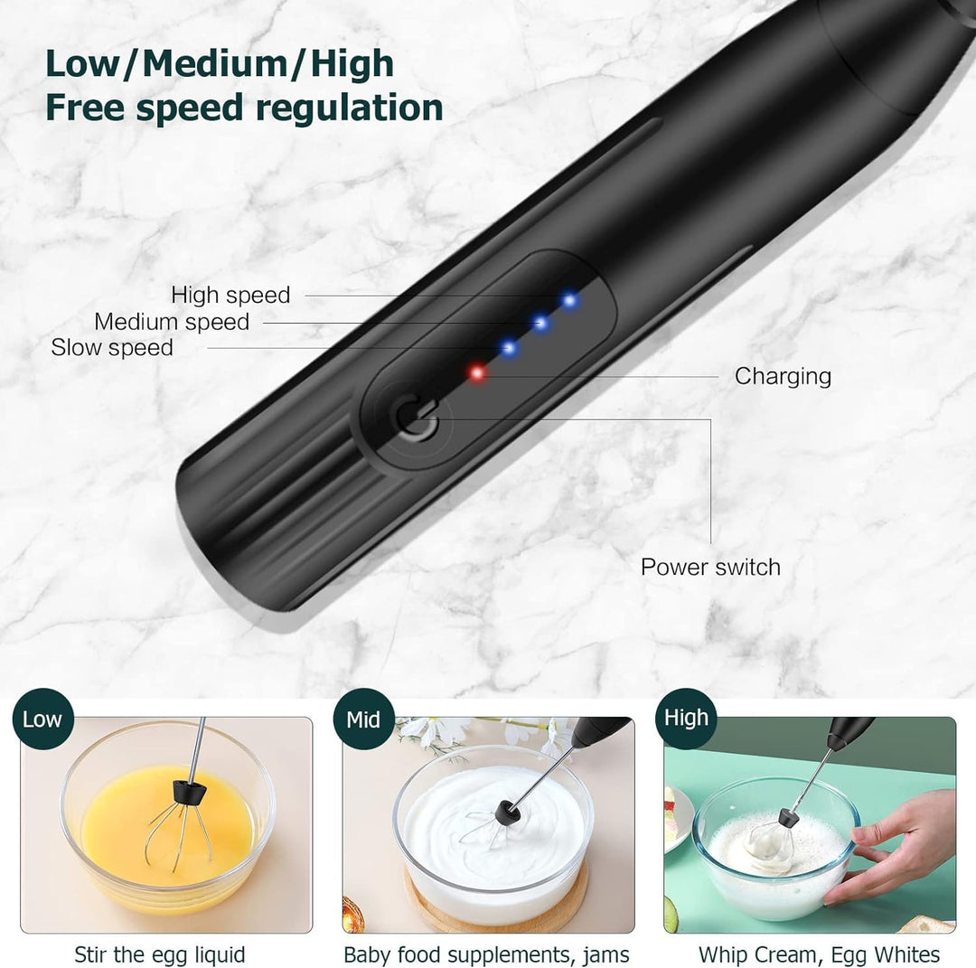 Milchaufschäumer Elektrisch Stab,USB Wiederaufladbar Milchschäumer, Melektrischer Schneebesen 3 Ein