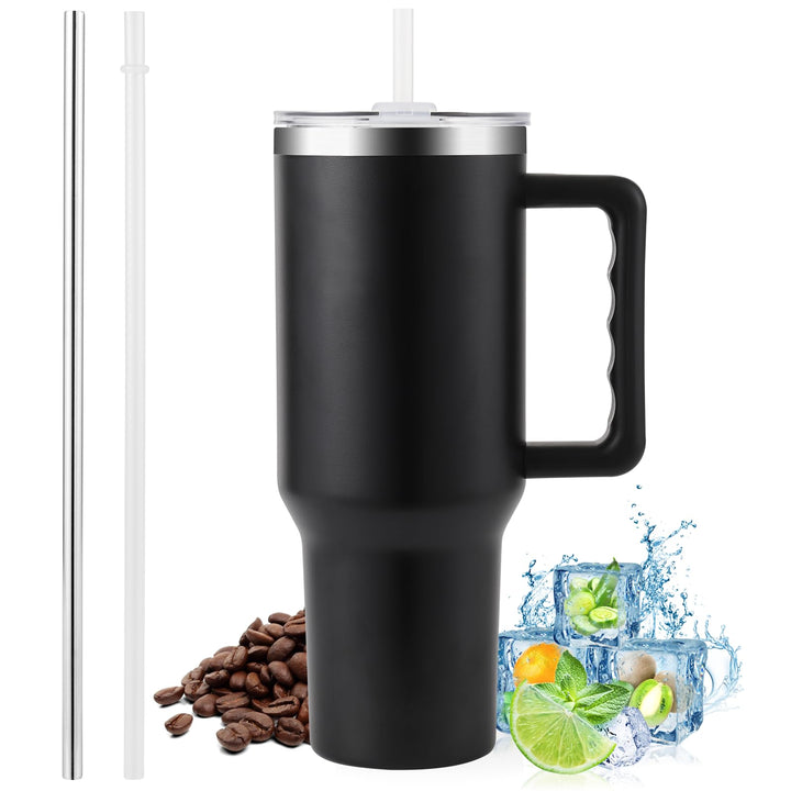 PRAOAHEI 40oz/1180 ML Thermobecher mit Strohhalm und Henkel Kaffeebecher to Go, Auslaufsicher Trinkb