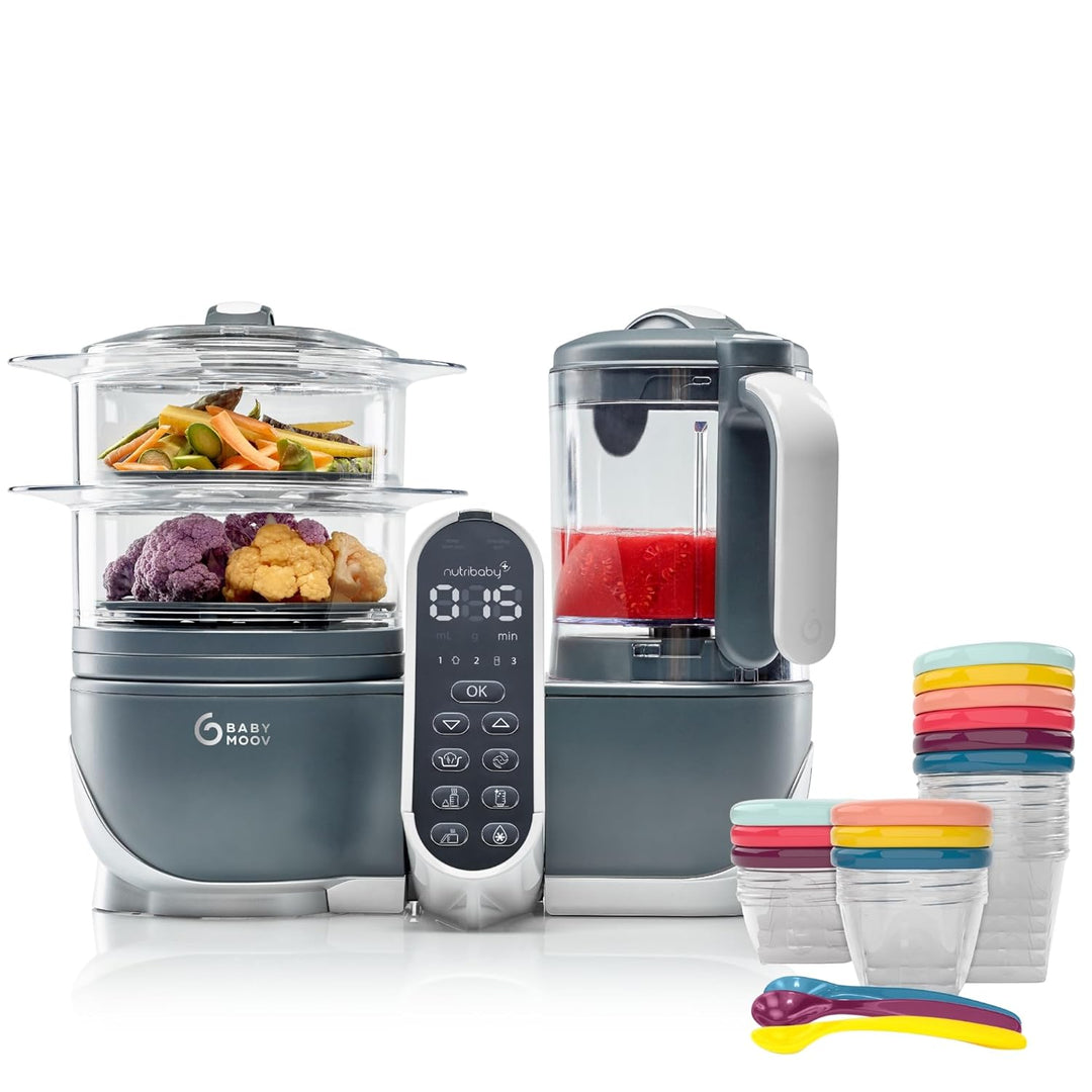 Babymoov Nutribaby Plus industrial grey Babynahrungszubereiter inkl. Babybols Aufbewahrungsbehälter-