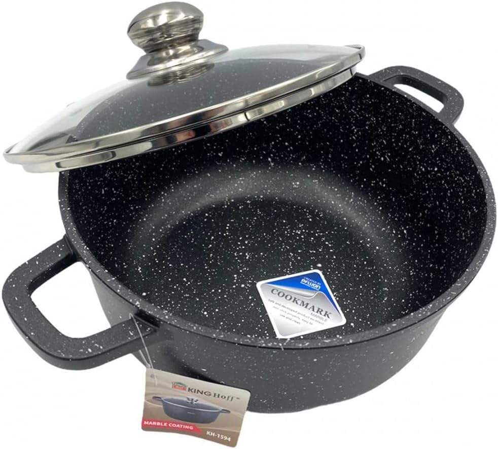 Marmor Töpf Kochtopf 2,3L 20cm mit Glasdeckel Marmorbeschichtung KINGHOFF (Ø20 cm), Ø20 cm