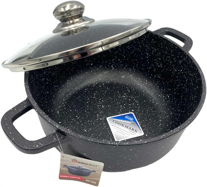 Marmor Töpf Kochtopf 2,3L 20cm mit Glasdeckel Marmorbeschichtung KINGHOFF (Ø20 cm), Ø20 cm