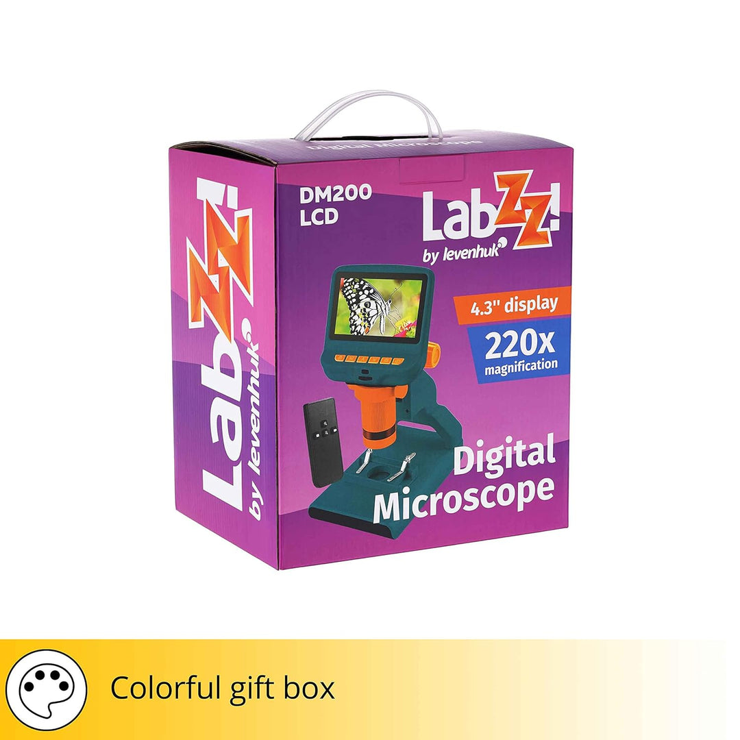 Levenhuk LabZZ DM200 Tragbares Digitalmikroskop Für Kinder Mit LCD-Display, Fernbedienung Und Präpar