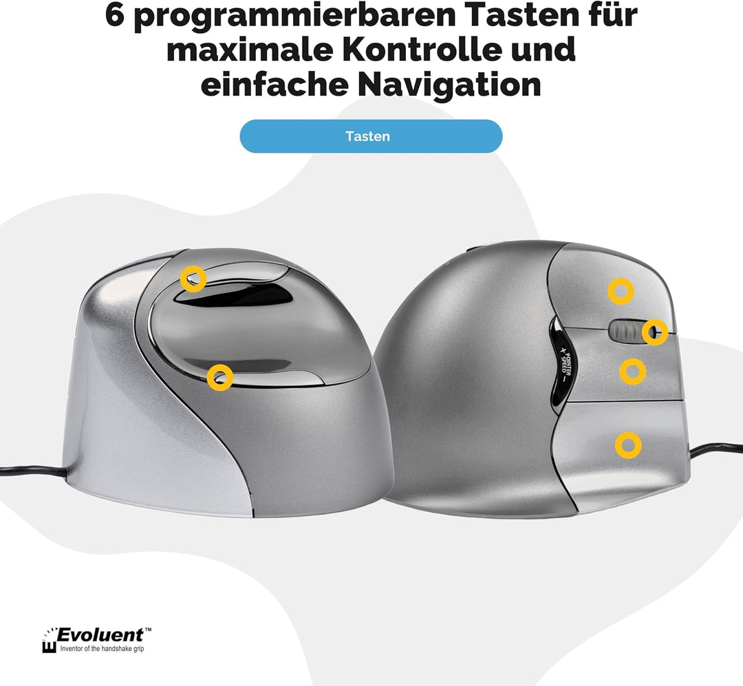 Evoluent VM4R Vertical Mouse 4 Maus für Rechtshänder, Schwarz, Grau Single, Single