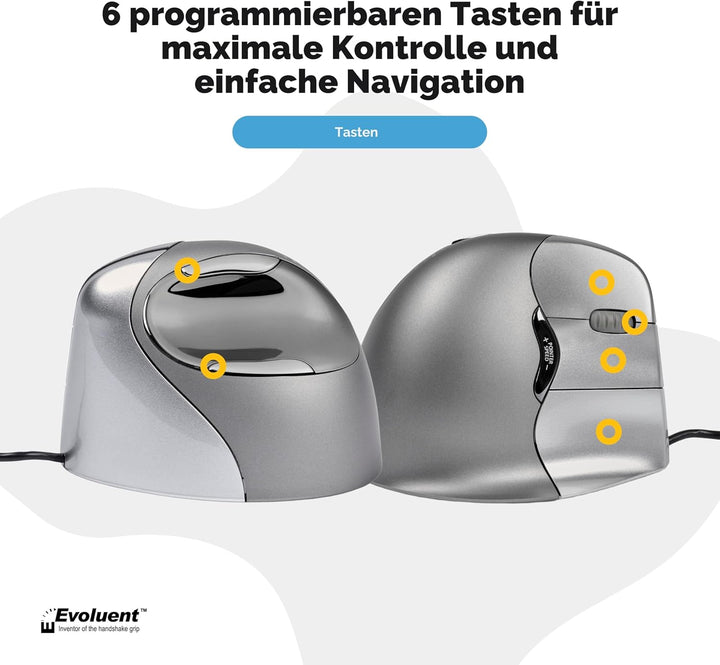 Evoluent VM4R Vertical Mouse 4 Maus für Rechtshänder, Schwarz, Grau Single, Single