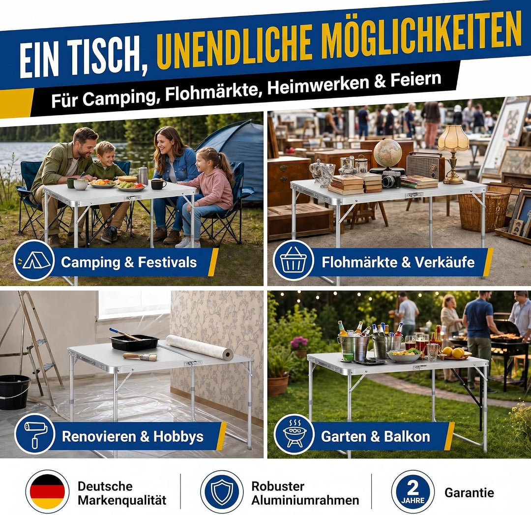 Klappbarer Multifunktionstisch Mehrzwecktisch Campingtisch Klapptisch Markttisch höhenverstellbarer