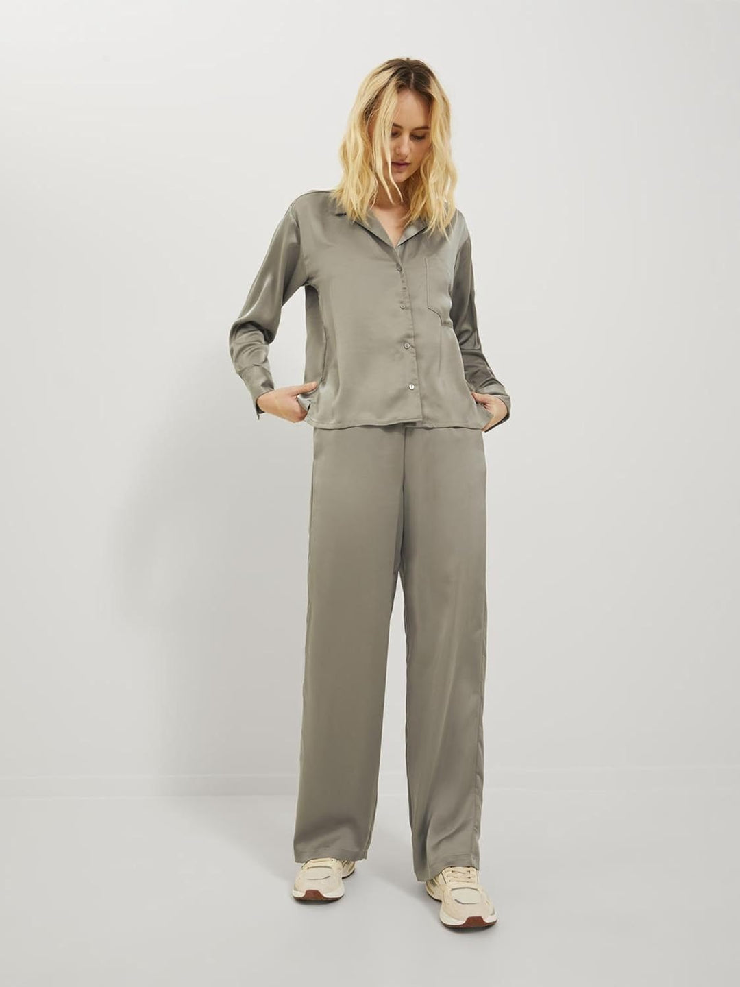 JACK & JONES Damen Jjxx Jxeva Ls Comfort Satin Shirt Noos Bluse XS Brindle, XS Brindle