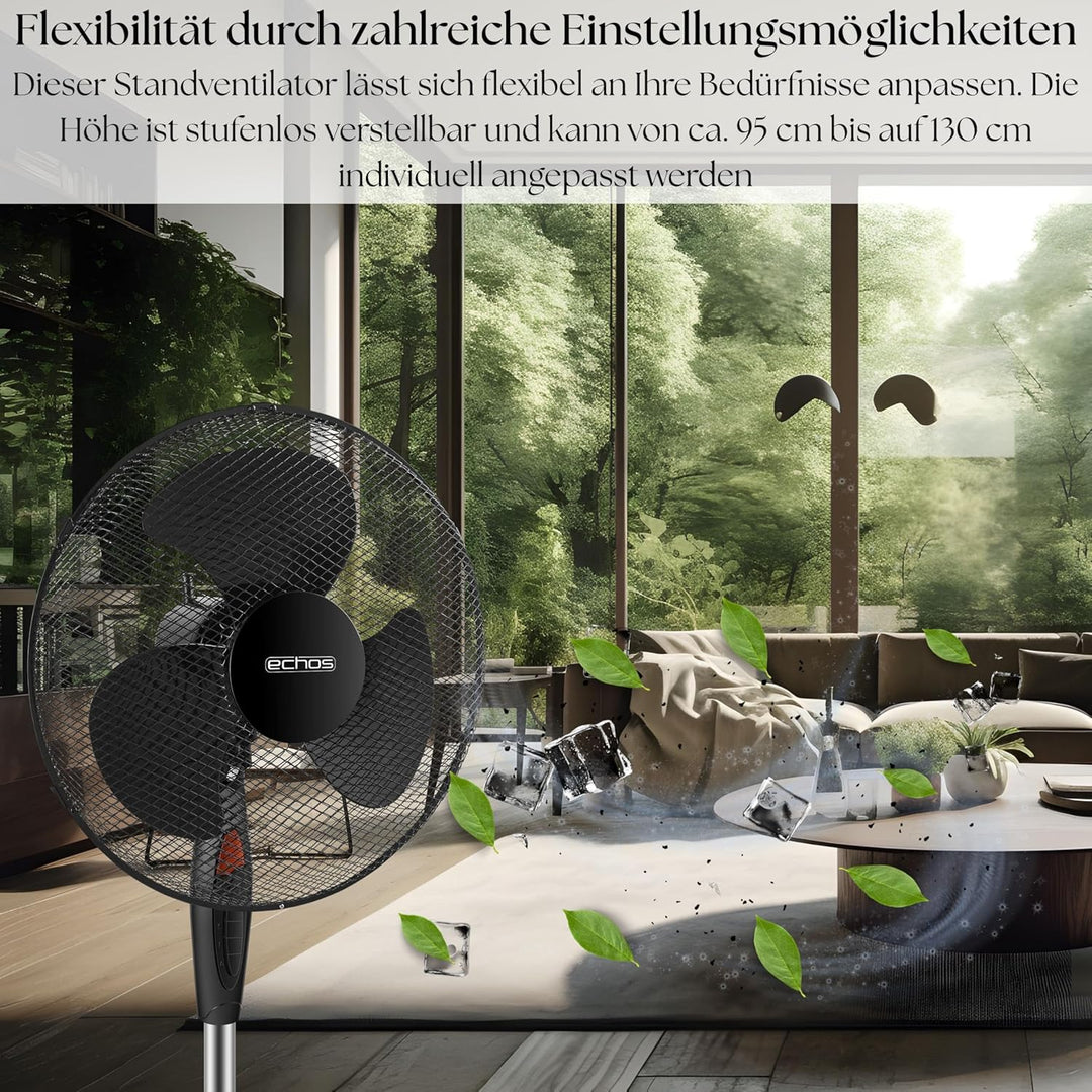 Echos® Standventilator Ø43cm kraftvoller Ventilator sehr leise energiesparend hoher Luftdurchsatz 3