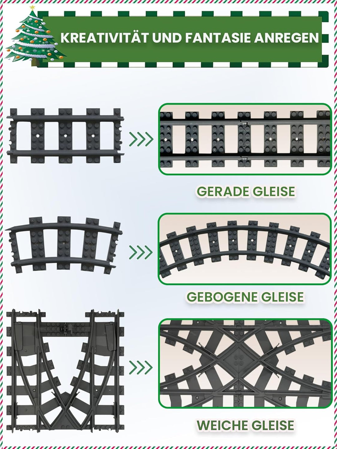 54 Stück City Eisenbahn Schienen for Train,Bausteine Zug Schienen Set mit 32 Kurven Schienen, 20 Ger