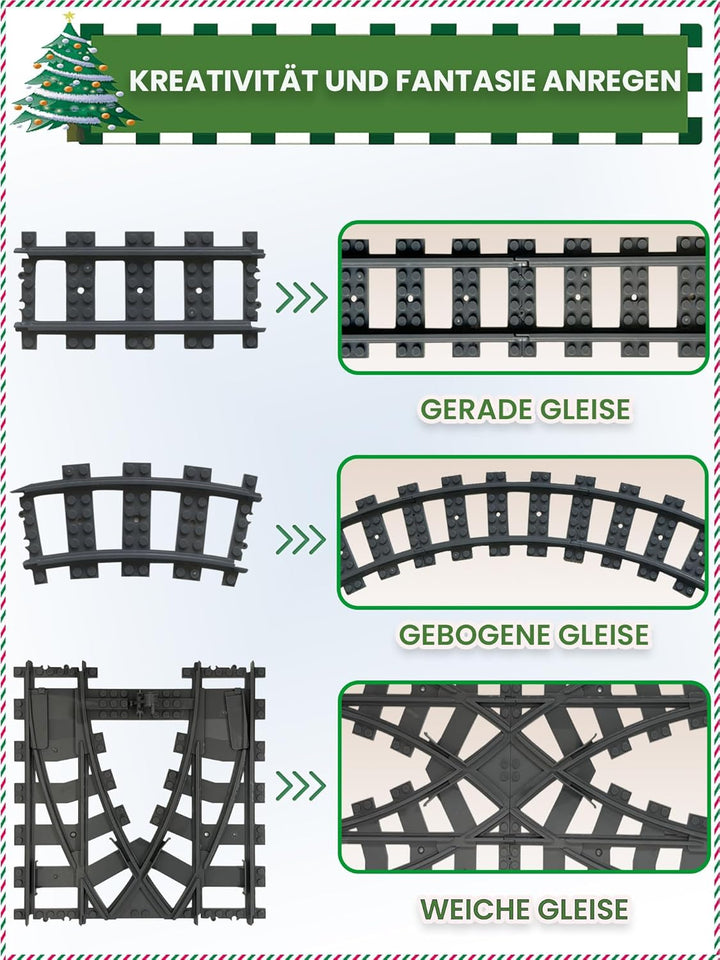 54 Stück City Eisenbahn Schienen for Train,Bausteine Zug Schienen Set mit 32 Kurven Schienen, 20 Ger