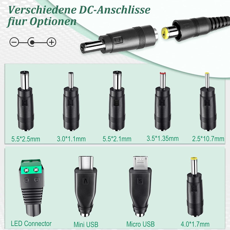 PChero 30W Universal AC/DC Adapter Schaltnetzteil mit 9pcs Adapter Tipps, enthält Mini & Micro USB S