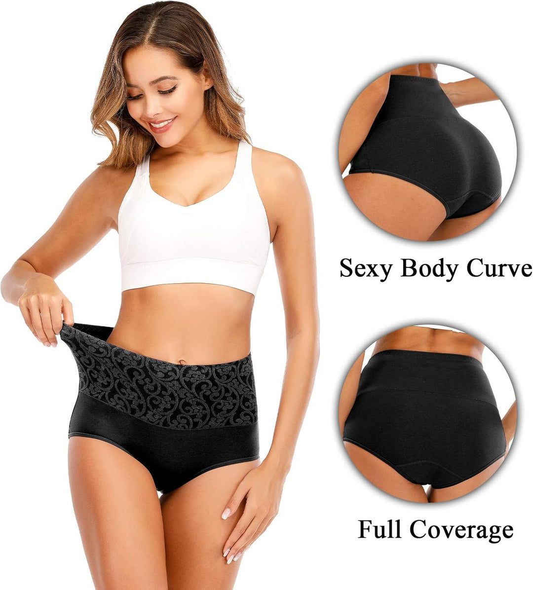 Senllori Damen Unterwäsche, hohe Taille, Baumwolle, Bauchkontrolle, weiche volle Abdeckung Multipack