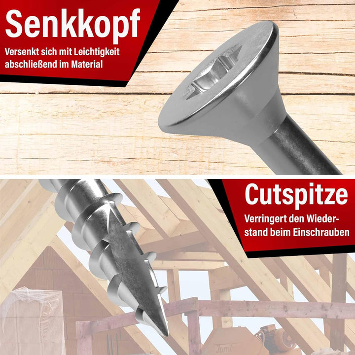 SCREW REBEL Spanplattenschraube Edelstahl A2, 8 x 140 mm - 100 Stück, TX40, Teilgewinde, Cut-Spitze,