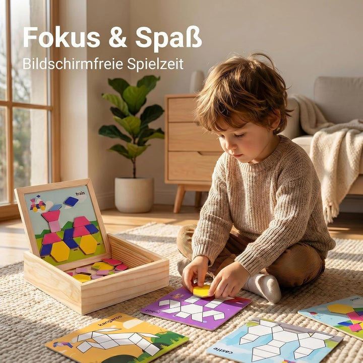 Magnetisches Holzpuzzle Geometriespiel für Vorschulkinder ab DREI Jahren | Montessori Lernspielzeug,